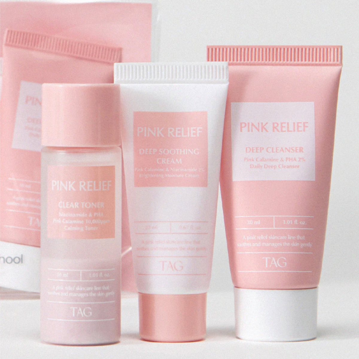 Set Too Cool For School Pink Relief Starter Mini Kit Limpiador, Toner & Crema Calmante para Piel Sensible