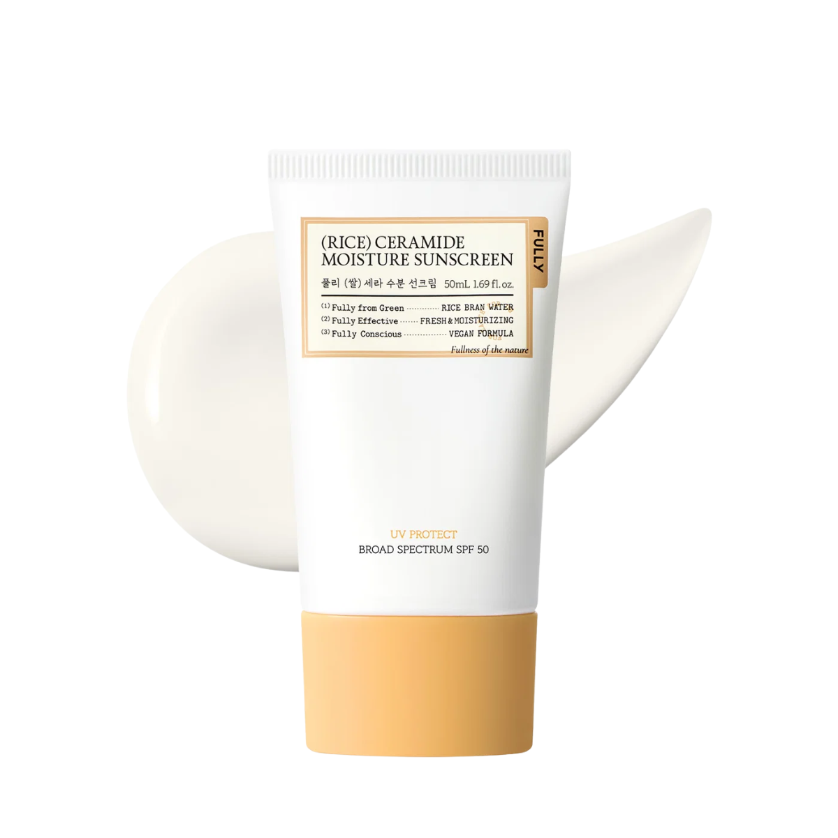 Protector solar hidratante Fully Rice Ceramide Moisture Sun Cream SPF50+ PA++++ 50 mL con Arroz y Ceramidas