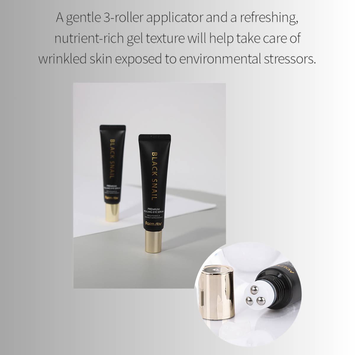 Aplicador metálico roll-on para masaje contorno de ojos