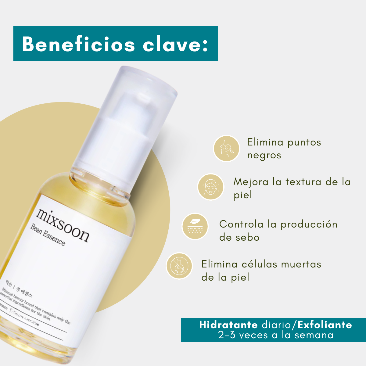 Beneficios de Mixsoon Bean Essence para una piel hidratada y suave.