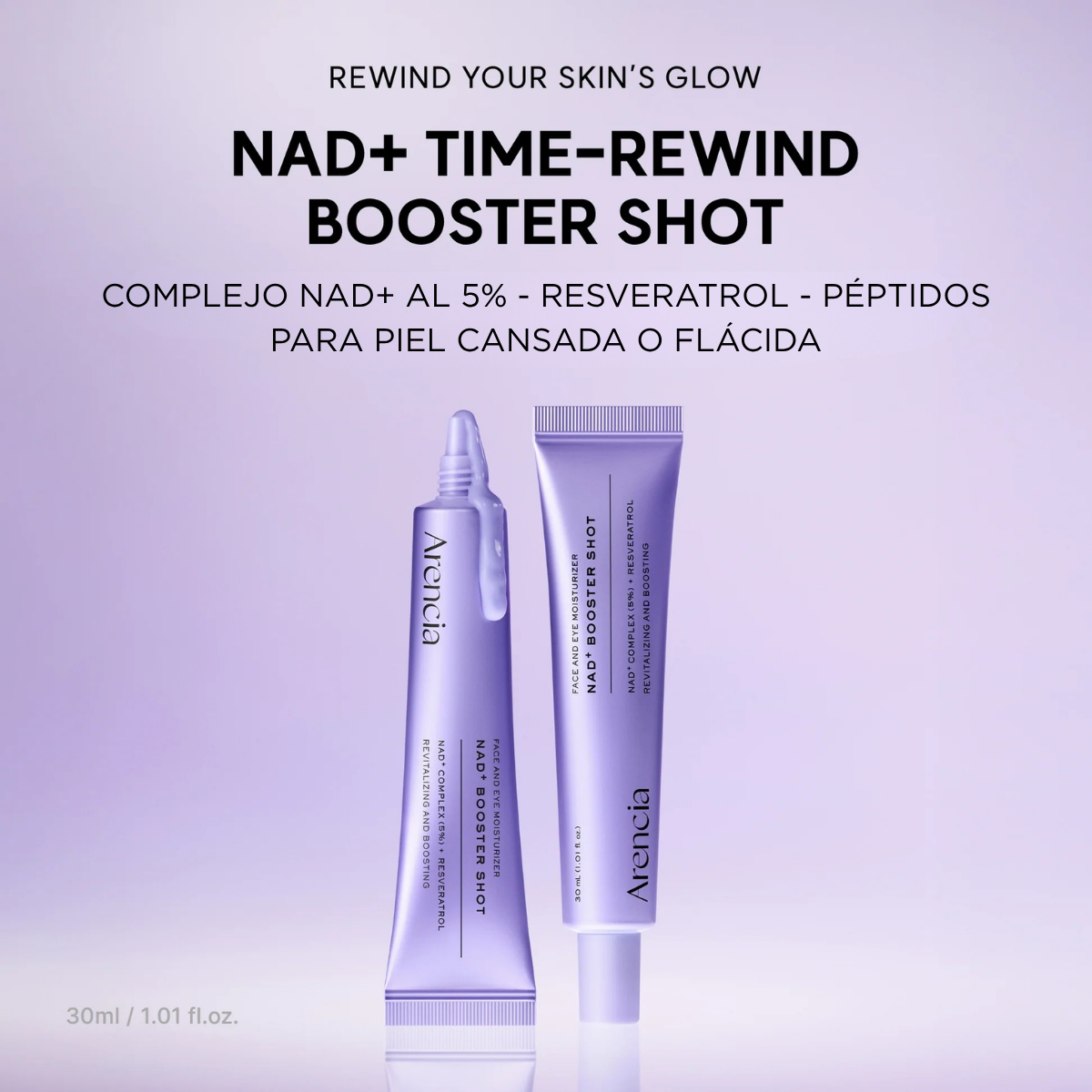 Serum facial ARENCIA NAD+ Booster Shot Serum Facial 30 mL Reafirmante y Antiedad para Piel Opaca y Cansada