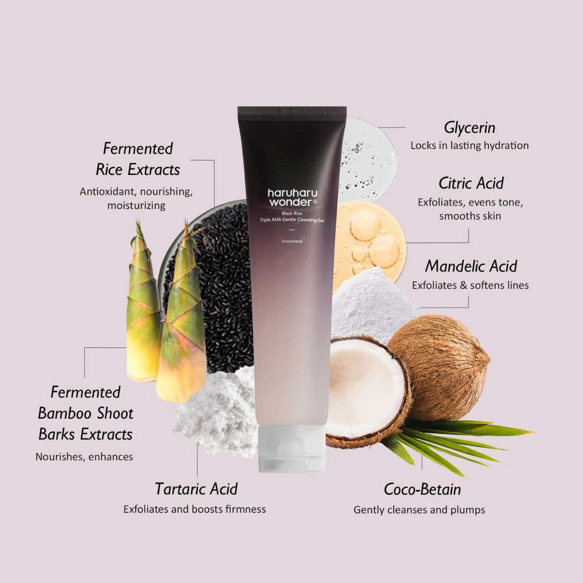 Limpiador facial en Gel Haruharu Wonder Triple AHA Gentle Cleansing Gel 100 mL Suave Exfoliación
