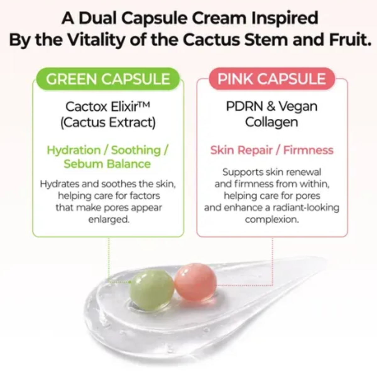 Crema Facial Dr. Melaxin Cactox Pore Relief Dual Capsule Cream 65 g Hidratante para Poros, Control de Sebo y Piel Suave
