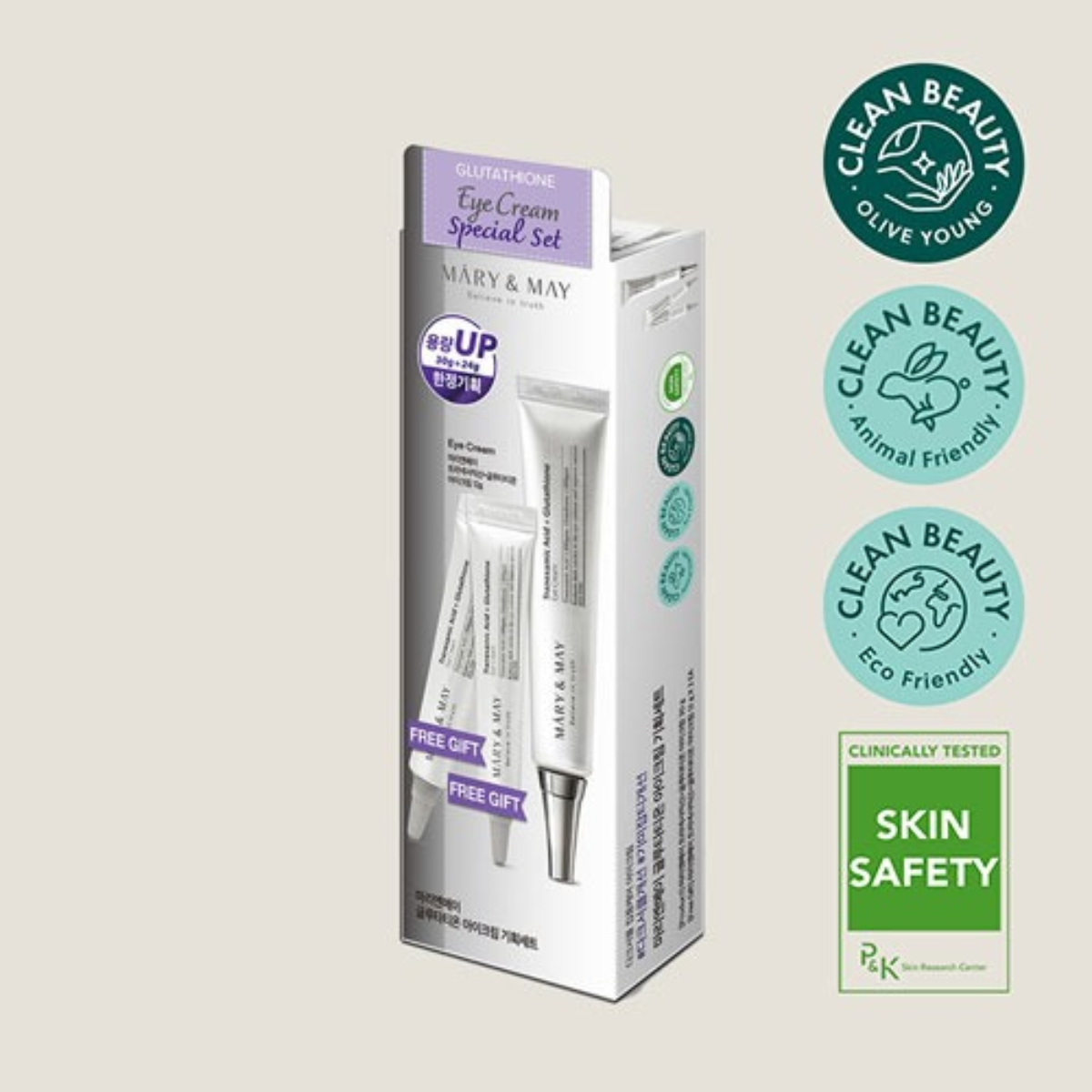 SET Crema Contorno Ojos Mary & May Tranexamic Acid +Glutathione Eye Cream 1+2