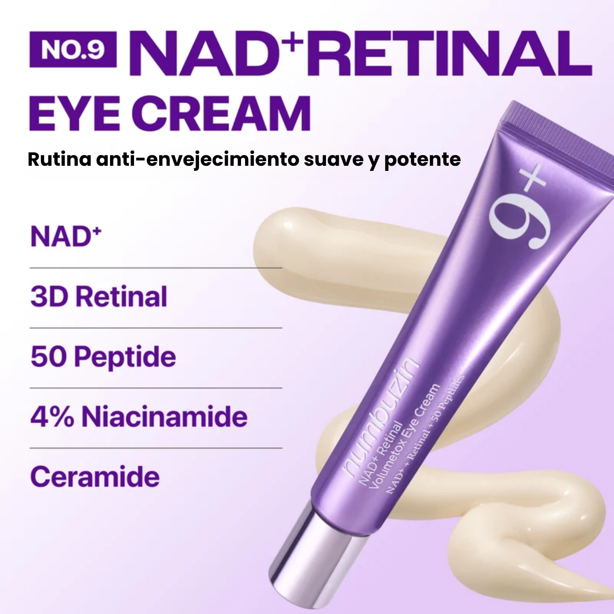 Retinal, NAD+, niacinamida y péptidos para el contorno