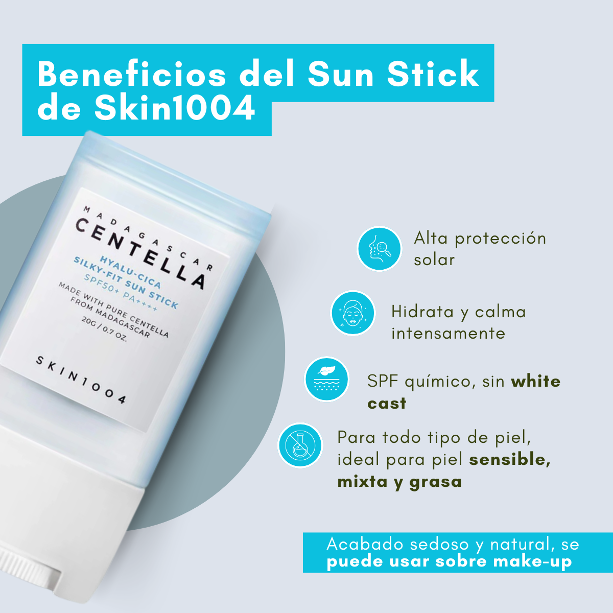 Sun stick hidratante con acabado sedoso