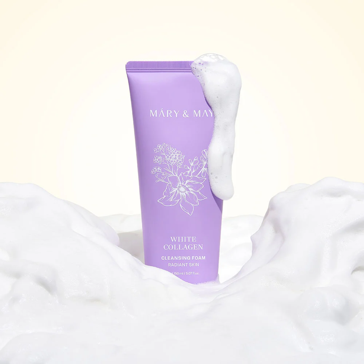 textura Mary&May White Collagen Cleansing Foam presentación