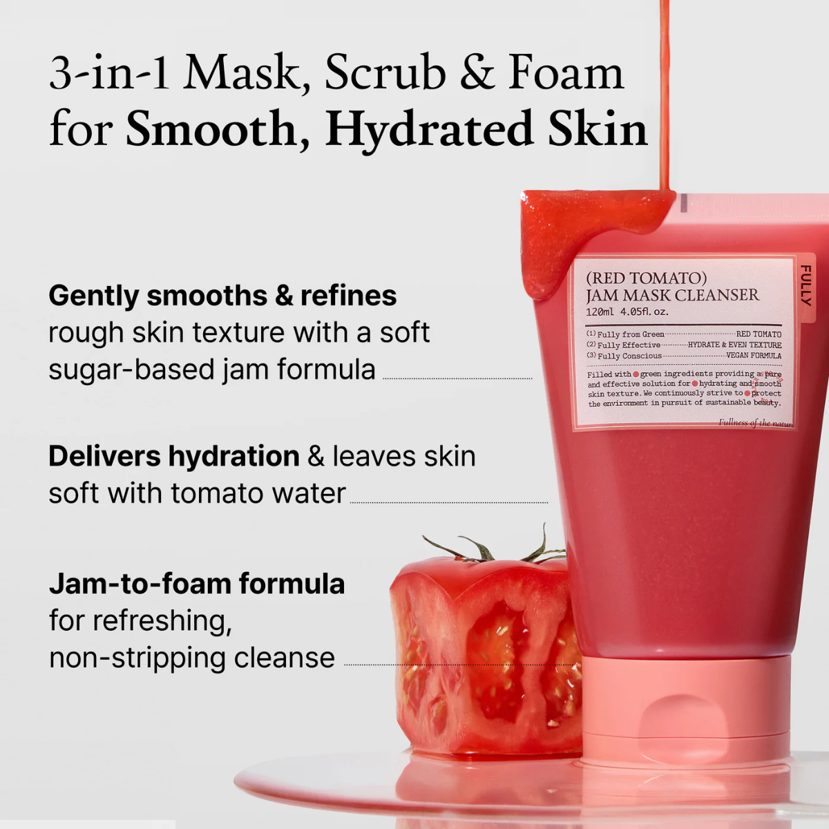 Limpiador y Mascarilla Fully Red Tomato Jam Mask Cleanser 120 mL con Tomate Rojo para Iluminar e Hidratar