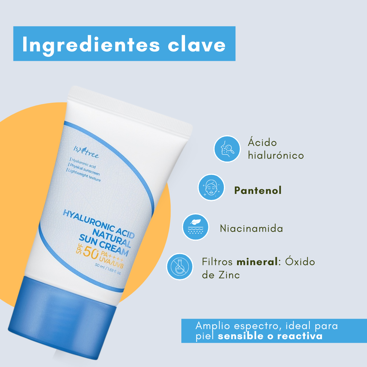 Protector solar con ácido hialurónico y zinc mineral