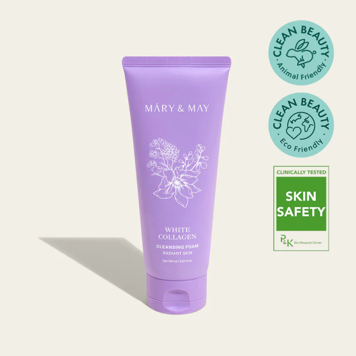 testeado y seguro Mary&May White Collagen Cleansing Foam presentación