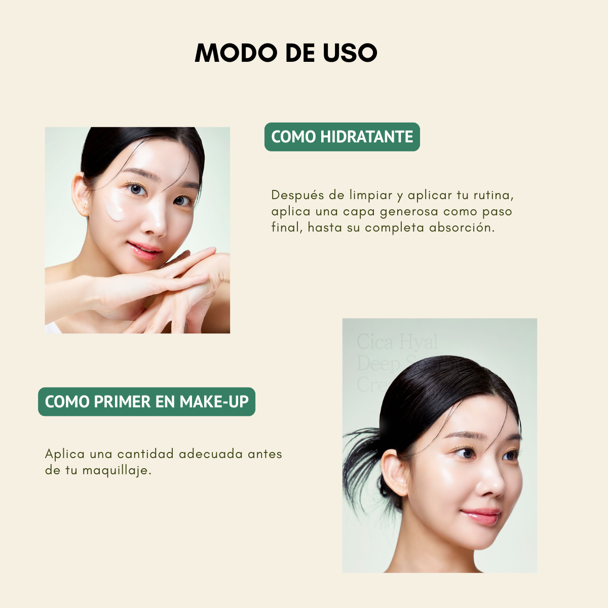 Aplicación de la crema como último paso de la rutina facial.