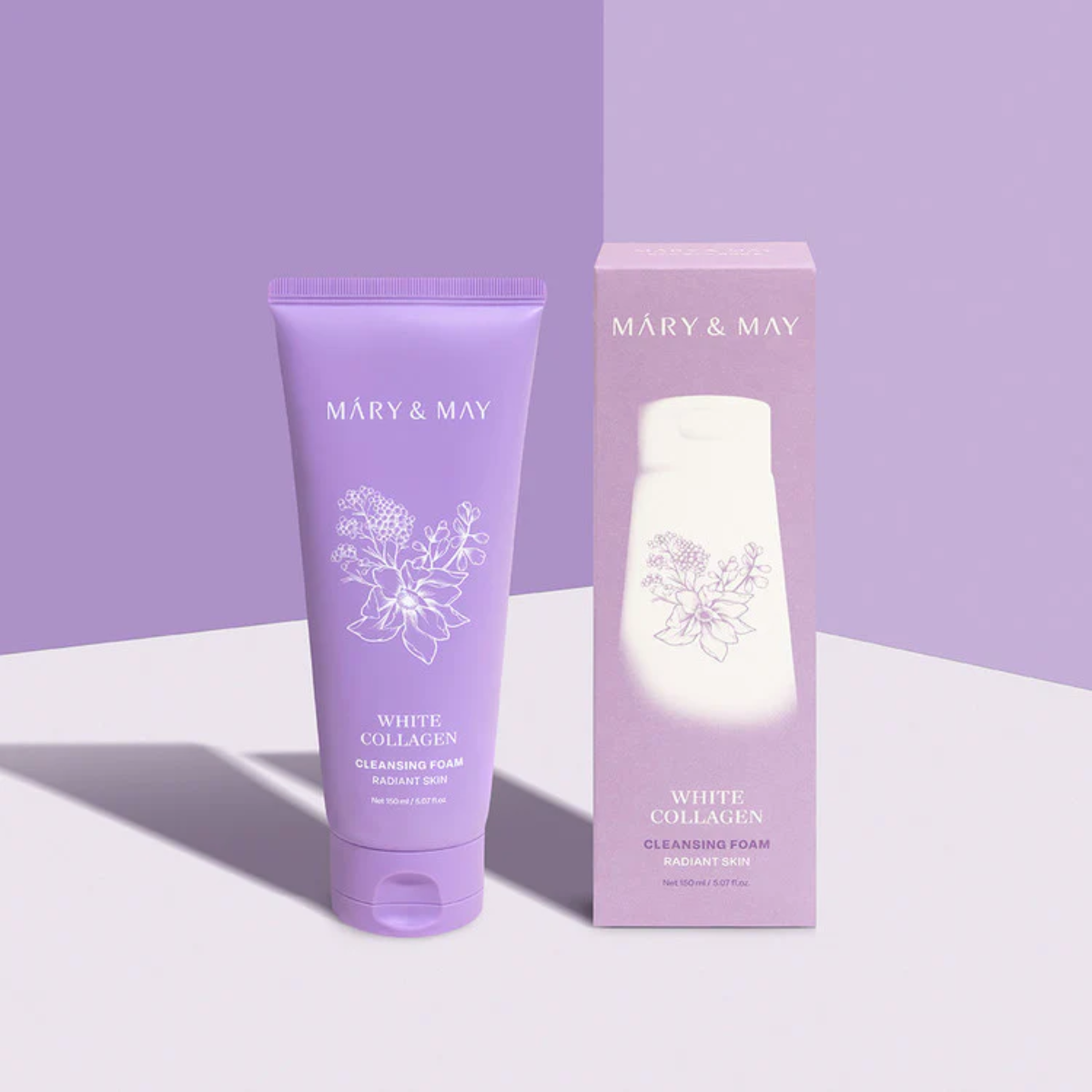 renew Mary&May White Collagen Cleansing Foam presentación