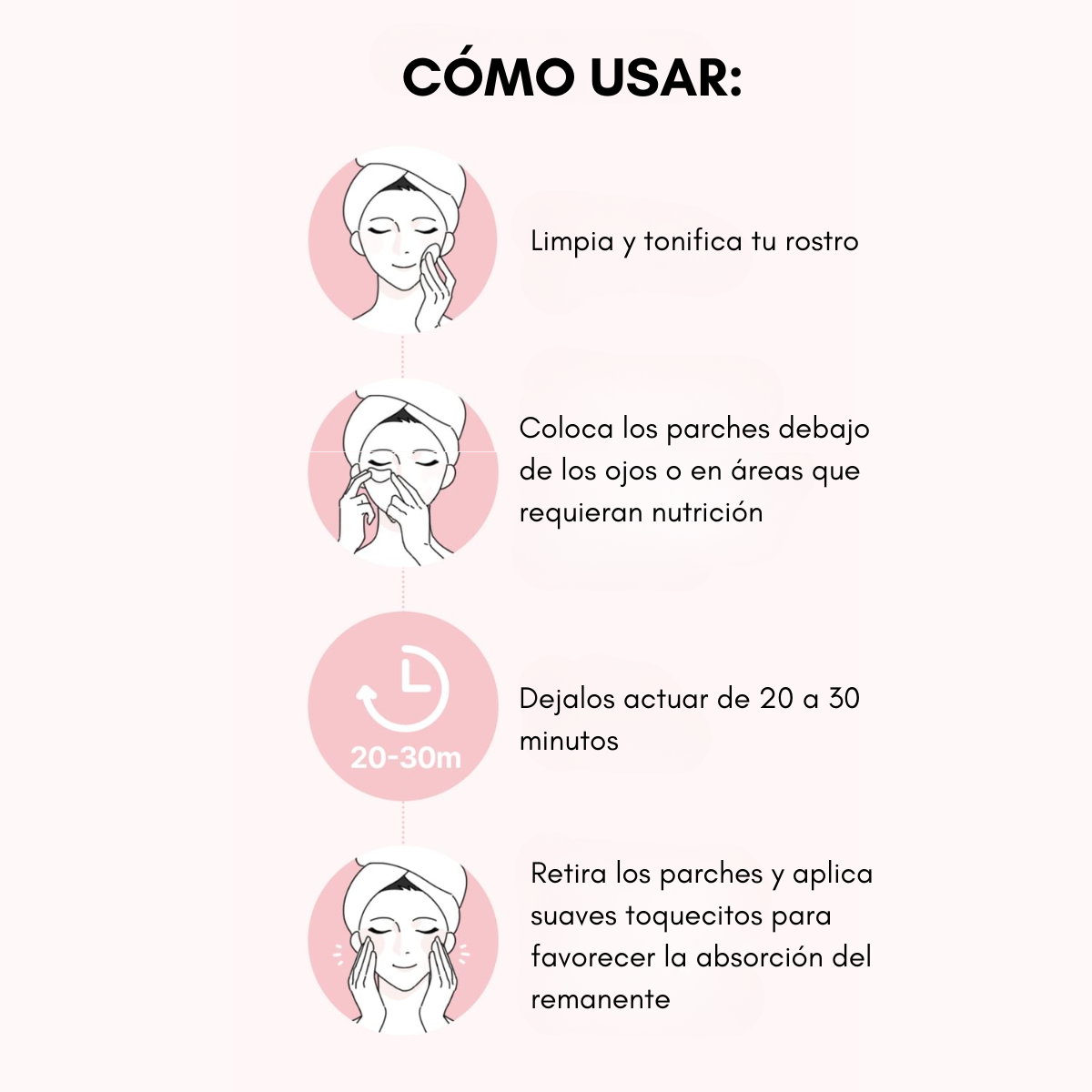 Aplicación de los parches debajo de los ojos para una hidratación intensiva.