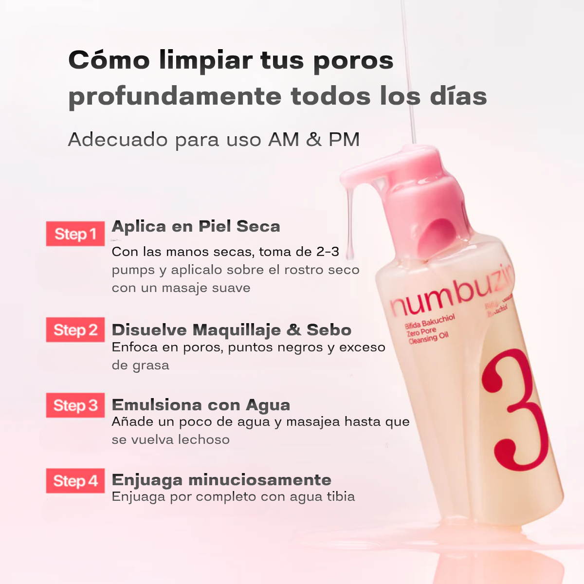 Aplicación del aceite limpiador paso a paso