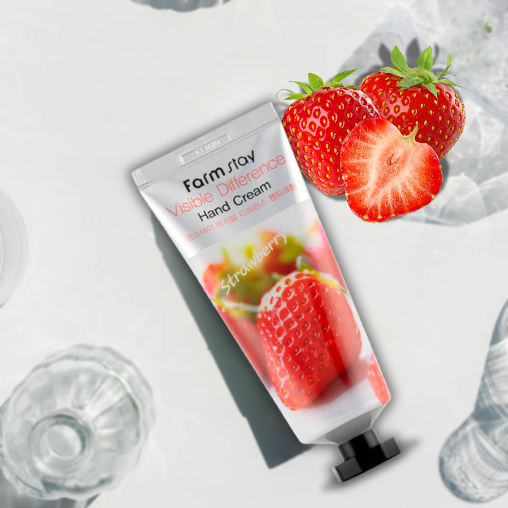Crema para manos Visible Difference Hand Cream de Farm Stay con fresa