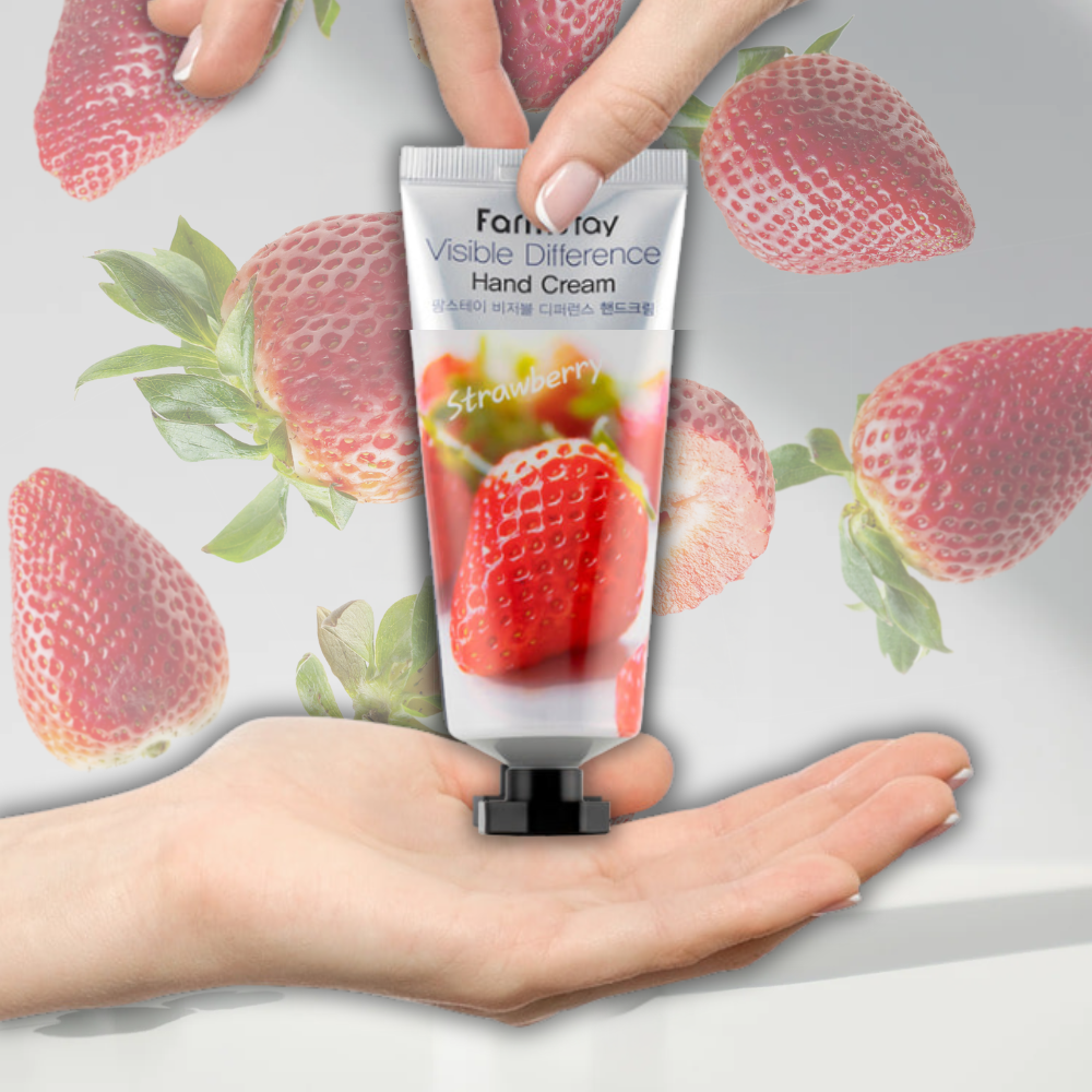 Crema para manos Visible Difference Hand Cream de Farm Stay con fresa