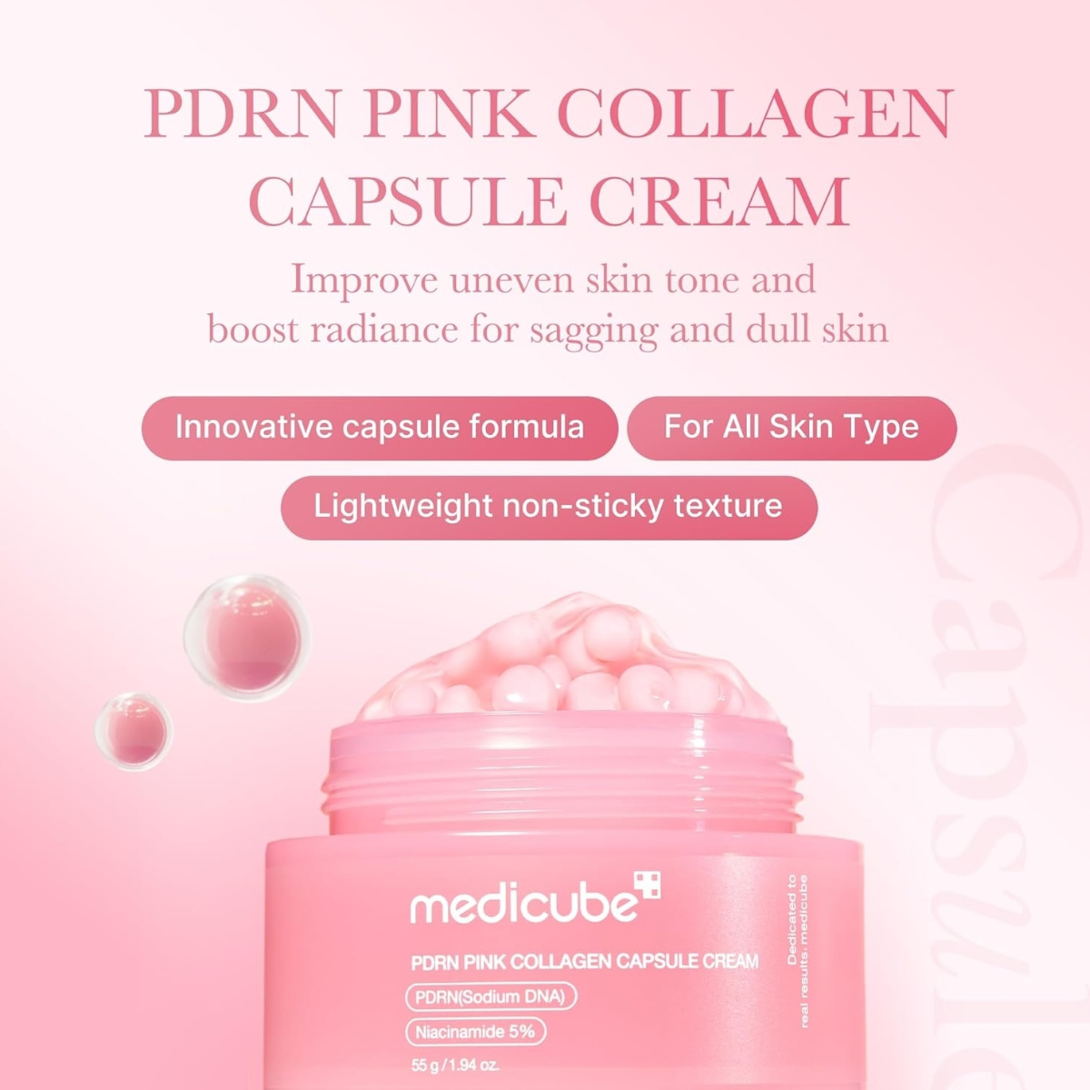 Crema Facial Regeneradora MEDICUBE PDRN Pink Collagen Capsule Cream 55 gramos